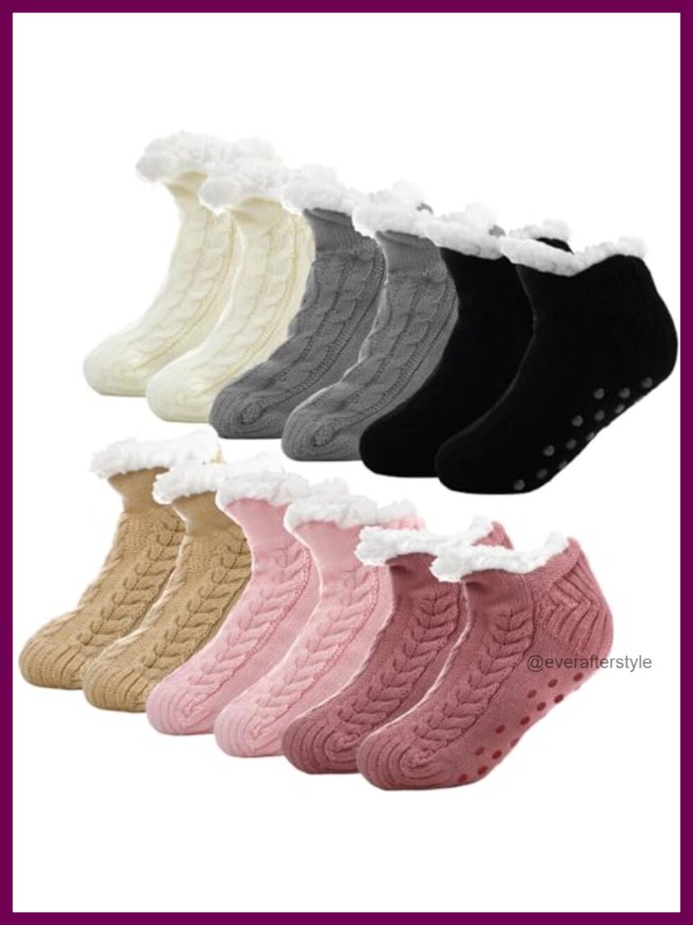 Fuzzy Slipper Socks with Non Slip Bottoms Cotton Fleece 6 Pairs